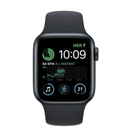 Apple Watch Series SE 2 (2022) GPS 44 mm - Aluminium Minuit - Bracelet sport Noir