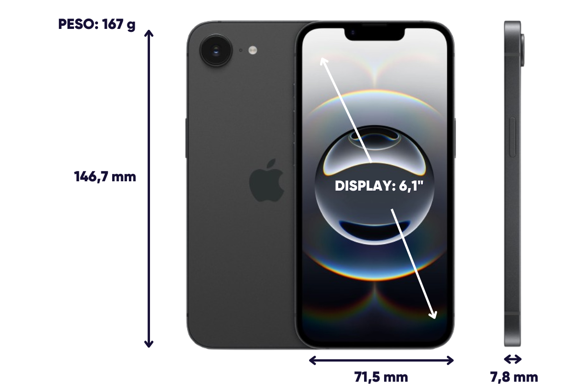 Dimensões e peso iPhone 16e